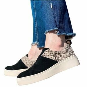BRAND NEW TOM'S AMBER BLACK SUEDE MINI CHEETAH SLIP-ON ORTHOLITE INSOLE SNEAKERS